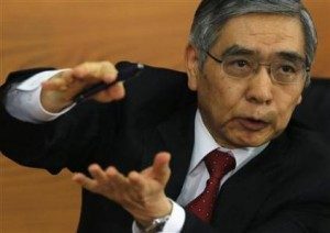 Bank of Japan Governor Kuroda attends a news conference after his first monetary policy meeting in Tokyo